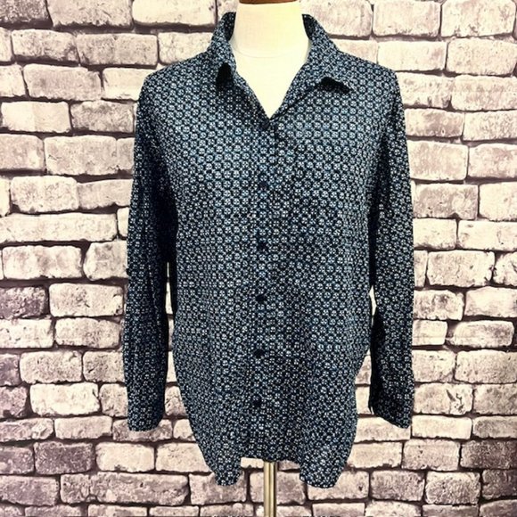 MICHAEL Michael Kors Tops - Michael Kors Blue & White Long Sleeve Blouse Size L